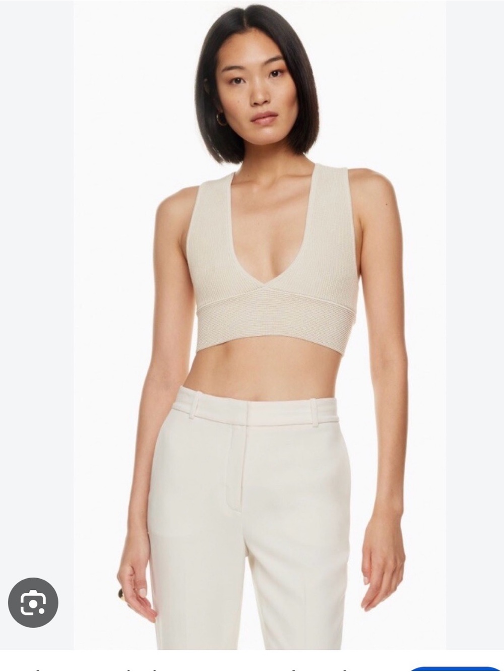 Babaton Cream Ribbed Deep V Crop Top